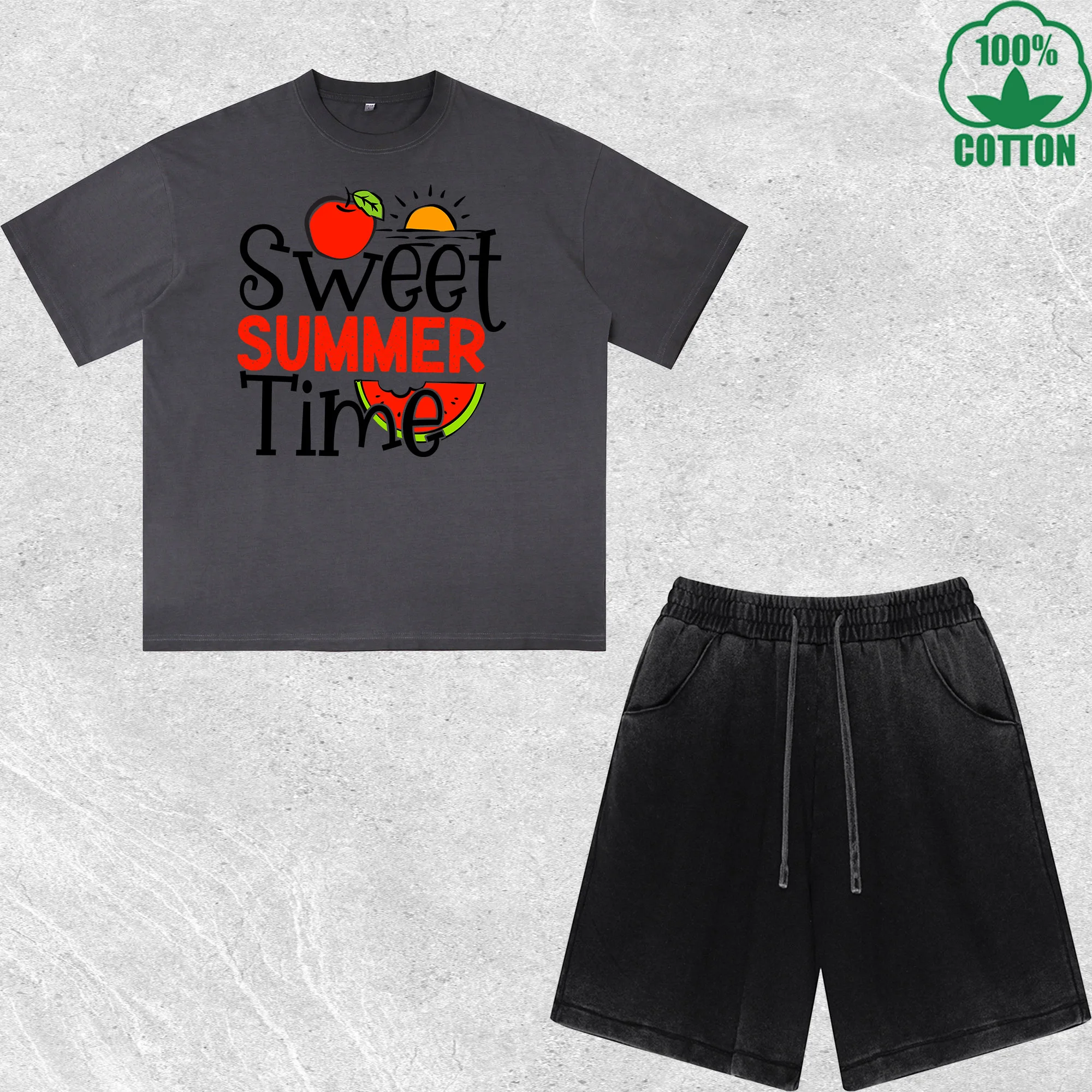 Sweet Summer Time Printed Dirty Wash T-Shirt Shorts Set Combo Loose Trendy Fashionable 100%Cotton Black Suit
Sweet Summer Time Printed Dirty Wash T-Shirt Shorts Set Combo Loose Trendy Fashionable 100%Cotton Black Suit