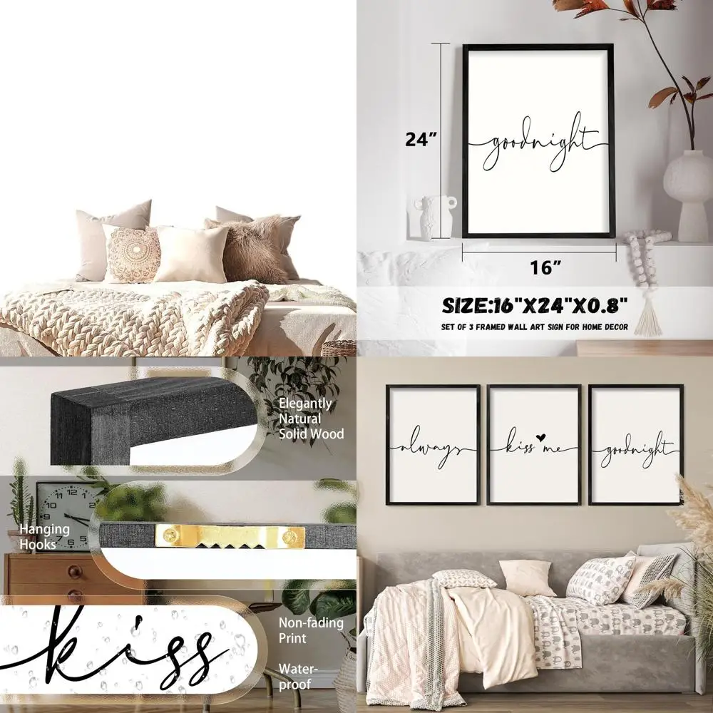 Настенное искусство в черной рамке из трех предметов: стиль фермерского дома «Always Kiss Me Goodnight» для главной спальни
Настенное искусство в черной рамке из трех предметов: стиль фермерского дома «Always Kiss Me Goodnight» для главной спальни