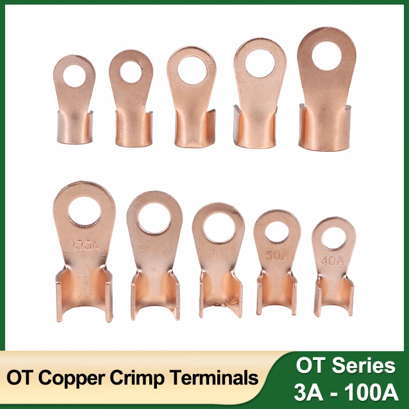 OT Copper Crimp Terminals OT 3/5/10/20/30/40/50/60/100A M6 M8 Lug Cables Connectors For Wire Electrical Switch Connection Cable
OT Copper Crimp Terminals OT 3/5/10/20/30/40/50/60/100A M6 M8 Lug Cables Connectors For Wire Electrical Switch Connection Cable