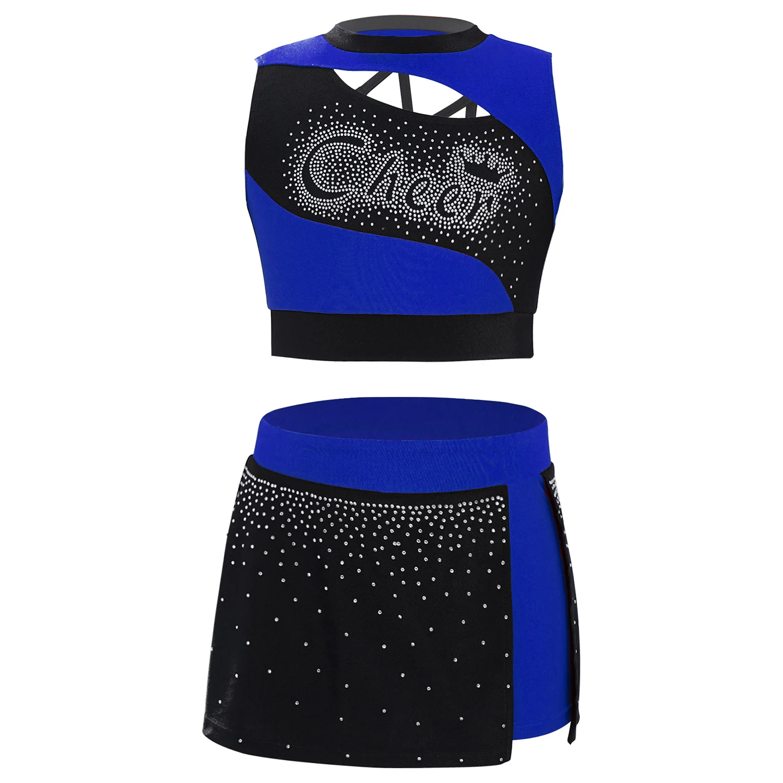 Kids Girls Hip Hop Dance Outfit Cheerleading Uniform Sparkling Rhinestones Sleeveless Cutout Crop Top+Side Slit Skirt Streetwear
Kids Girls Hip Hop Dance Outfit Cheerleading Uniform Sparkling Rhinestones Sleeveless Cutout Crop Top+Side Slit Skirt Streetwear