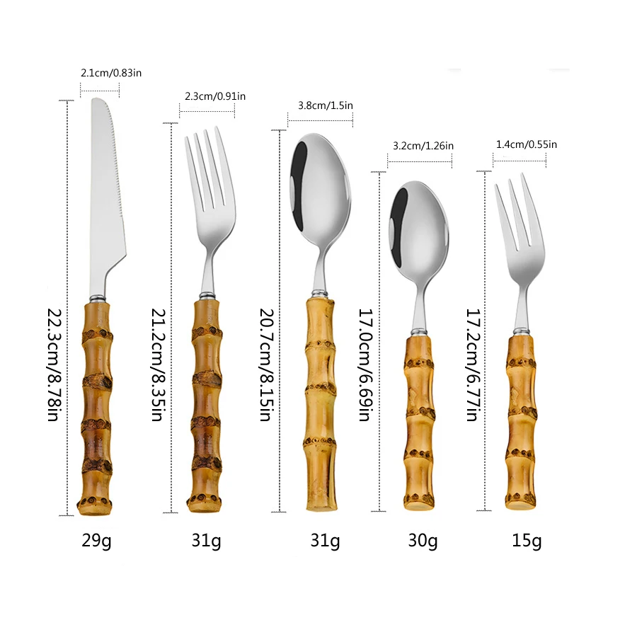 Stainless Steel Bamboo Forks Spoons Knives Tableware Set Natural Handle Flatware Set Durable Dinnerware Steak Knife Cutlery
Stainless Steel Bamboo Forks Spoons Knives Tableware Set Natural Handle Flatware Set Durable Dinnerware Steak Knife Cutlery