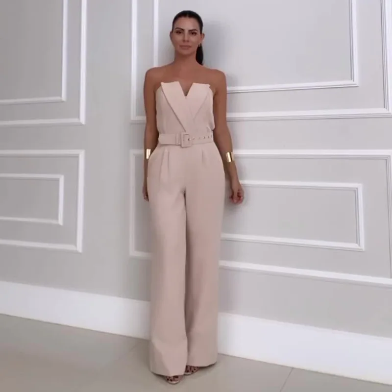 Women Jumpsuits One Piece Sleeveless Rompers Overalls Solid Strapless Pockets Spliced High Waist Belt Office Lady 2025
Women Jumpsuits One Piece Sleeveless Rompers Overalls Solid Strapless Pockets Spliced High Waist Belt Office Lady 2025