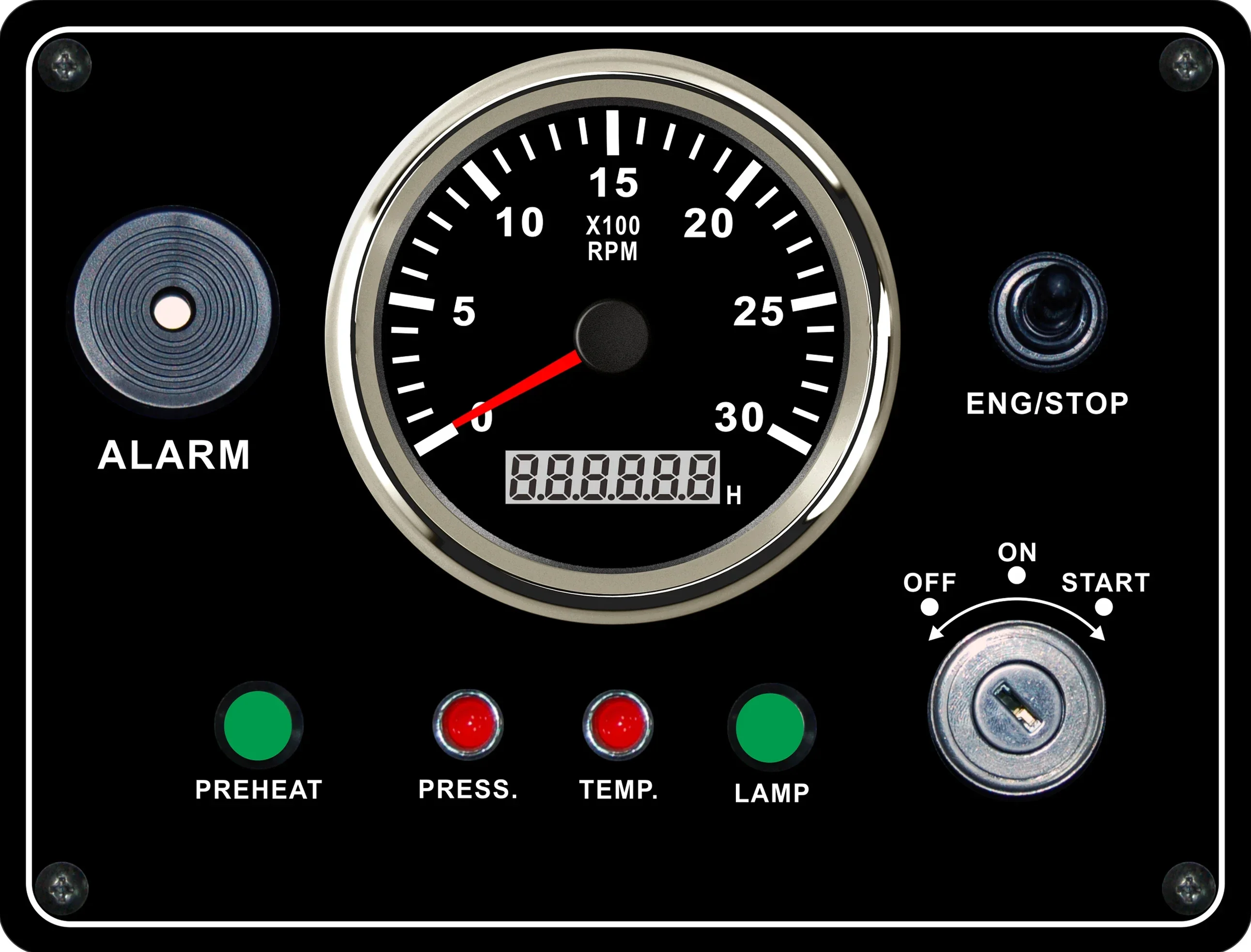Multifunction Gauge 24V Engine Panel Instrument Assembly with 85mm 3k 4KRPM Tachometer and Ignition Key 210*160mm for Boat Truck
Multifunction Gauge 24V Engine Panel Instrument Assembly with 85mm 3k 4KRPM Tachometer and Ignition Key 210*160mm for Boat Truck