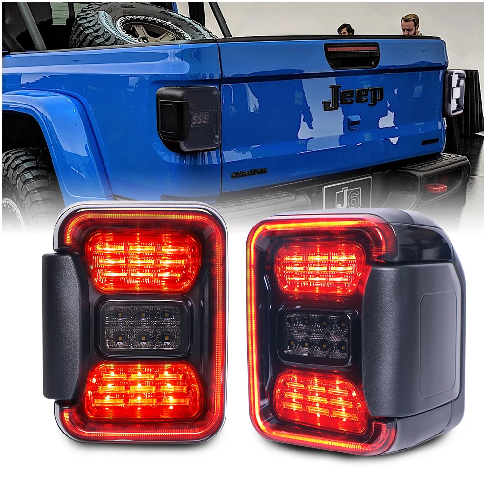 Smoked LED JT Tail Lights DRL Turn Signal Light Plug & Play Taillights Truck Lights for Jeep Gladiator JT 2018-2024
Smoked LED JT Tail Lights DRL Turn Signal Light Plug & Play Taillights Truck Lights for Jeep Gladiator JT 2018-2024