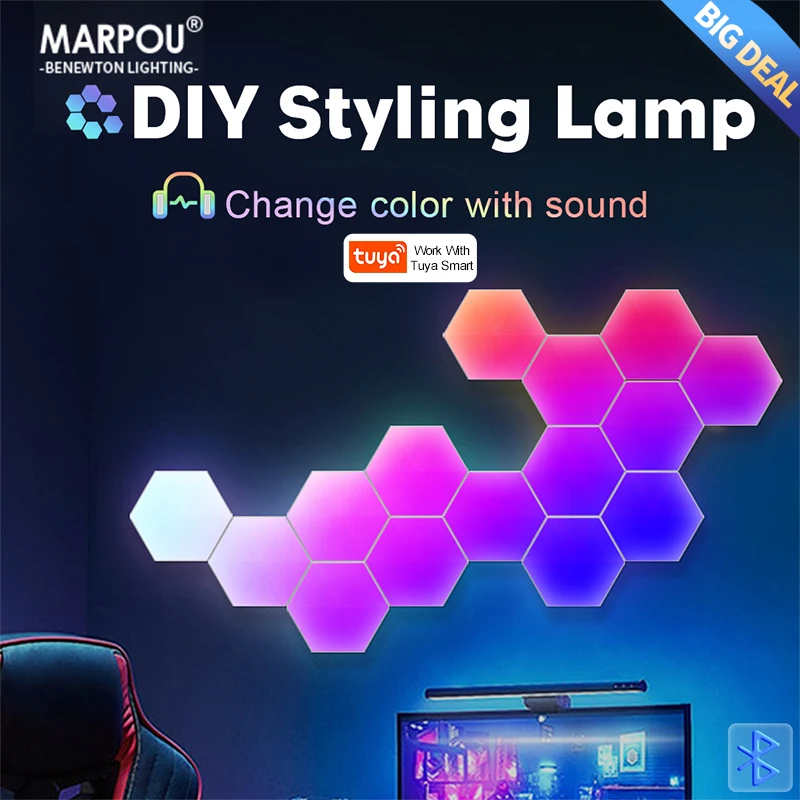 MARPOU Smart DIY Wall Lamps RGB Bedside Lamp with Tuya APP/Remote Control LED Interior Night Light for Game Room Bedroom Decor
MARPOU Smart DIY Wall Lamps RGB Bedside Lamp with Tuya APP/Remote Control LED Interior Night Light for Game Room Bedroom Decor