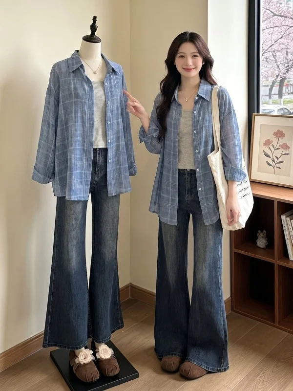 Light Blue Plaid Shirt Women's Shoulder Length Outerwear Summer New Large Size Fat MM Sun Protection Mid-Length Top
Light Blue Plaid Shirt Women's Shoulder Length Outerwear Summer New Large Size Fat MM Sun Protection Mid-Length Top