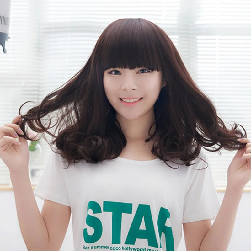 Synthetic European and American wigs for women, medium long length, peony hair style, straight bangs, headband, long curly hair
Synthetic European and American wigs for women, medium long length, peony hair style, straight bangs, headband, long curly hair