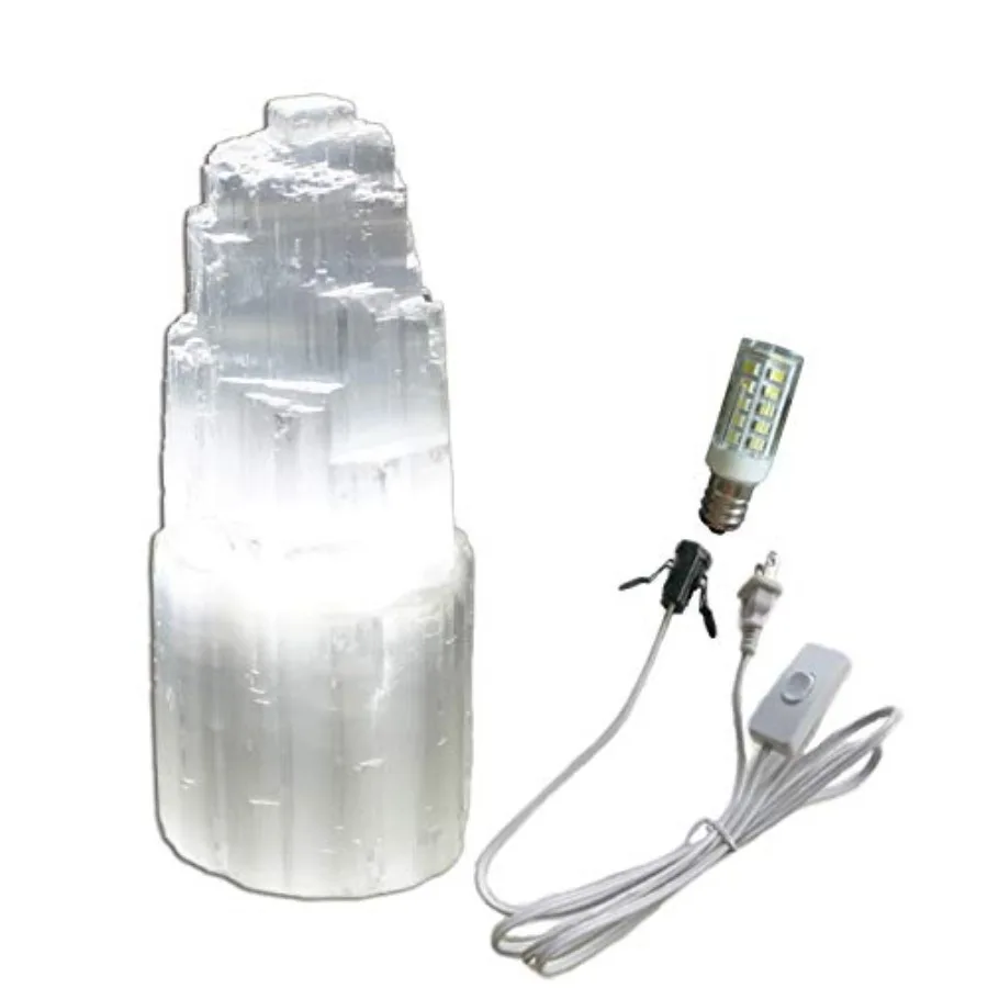 Natural Selenite Lamp 8" White Selenite Crystal Rock Tower Lamp with Switch Cord and LED Bulb
Natural Selenite Lamp 8" White Selenite Crystal Rock Tower Lamp with Switch Cord and LED Bulb