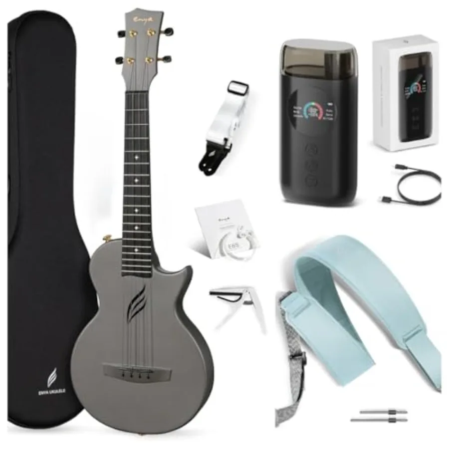 26 Inch Carbon Fiber Cutaway Travel Ukulele for Adult in Black with Beginner Bundle Kit Smart Automatic Guitar Tuner Magnetic S
26 Inch Carbon Fiber Cutaway Travel Ukulele for Adult in Black with Beginner Bundle Kit Smart Automatic Guitar Tuner Magnetic S