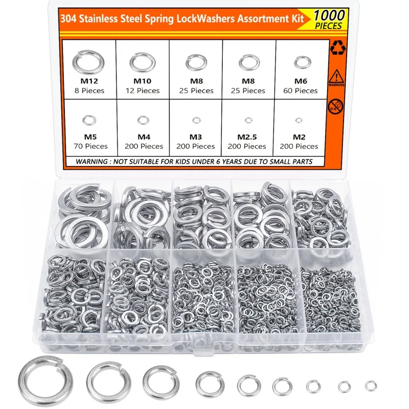 1000Pcs M2 M2.5 M3 M4 M5 M6 M8 M10 M12 304 Stainless Steel Spring Lock Washer Kit, Metric Split Washers for Screws Bolts Assortm
1000Pcs M2 M2.5 M3 M4 M5 M6 M8 M10 M12 304 Stainless Steel Spring Lock Washer Kit, Metric Split Washers for Screws Bolts Assortm