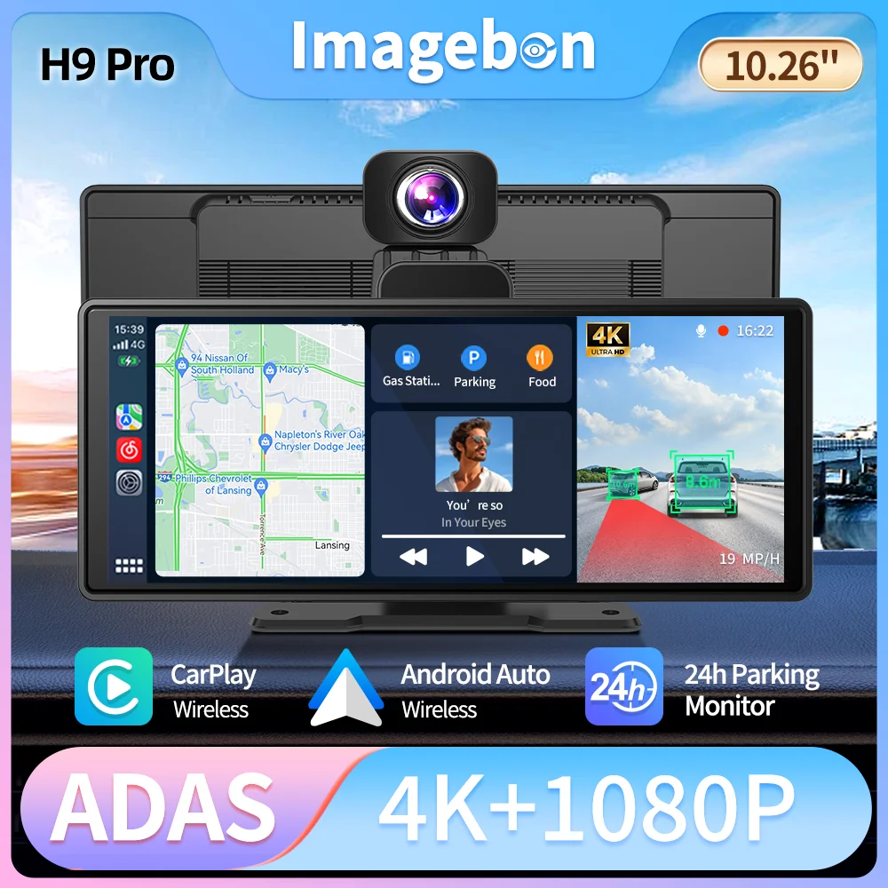 Imagebon H9Pro 10.26" Dash Cam ADAS Wireless CarPlay & Android Auto 4K DVR GPS Navigation Dashboard Video Recorder 24H Park
Imagebon H9Pro 10.26" Dash Cam ADAS Wireless CarPlay & Android Auto 4K DVR GPS Navigation Dashboard Video Recorder 24H Park