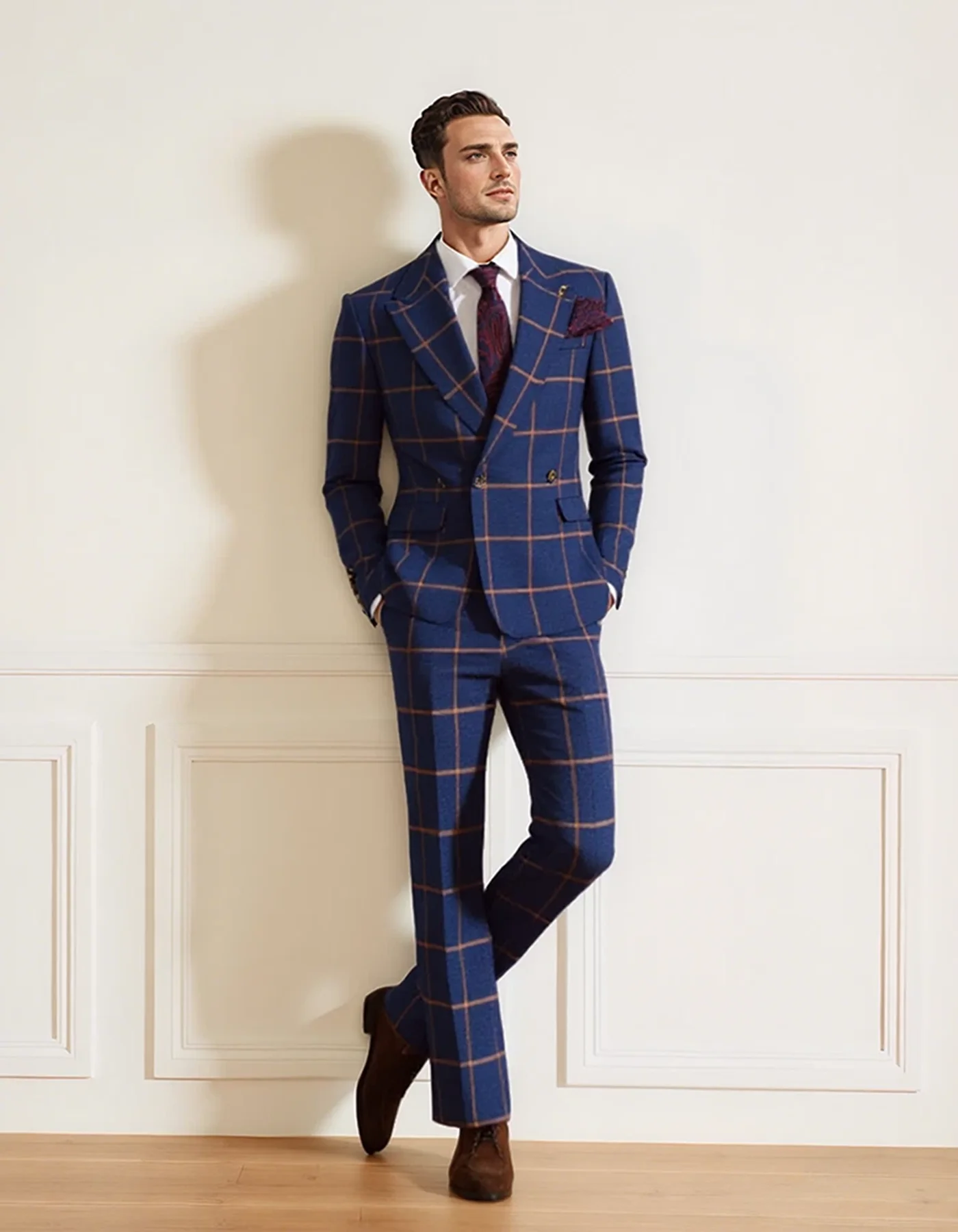 Casual Blue Men's Suits Plaid Double Breasted Business 2 Piece Sets British Style Fashion Slim Fit Wedding Groom Customized
Casual Blue Men's Suits Plaid Double Breasted Business 2 Piece Sets British Style Fashion Slim Fit Wedding Groom Customized