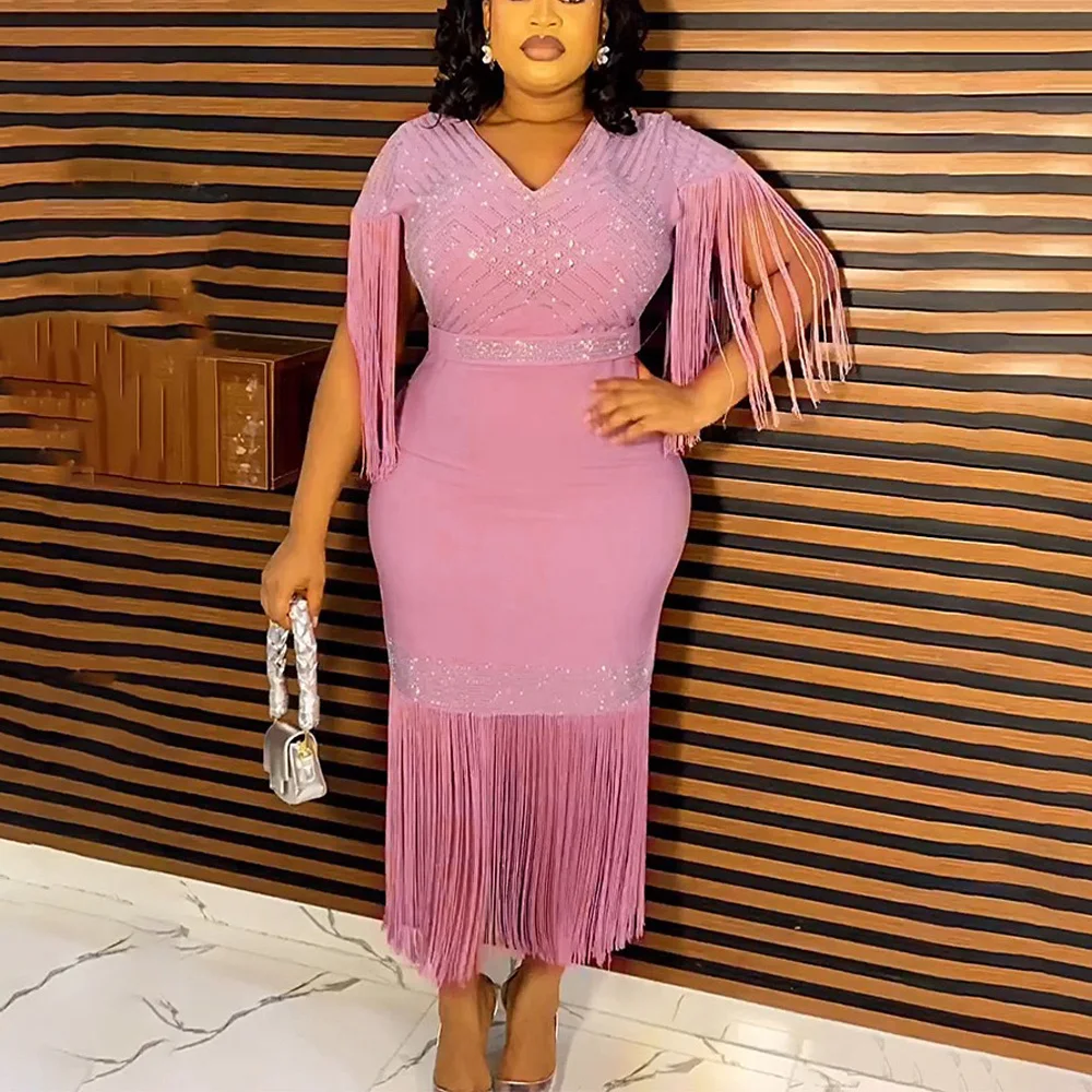 Elegant African Dresses for Woman 2025 New V Neck Diamond Tassel Sheath Fashion Turkey Africa Dashiki Ankara Party Wedding Robe
Elegant African Dresses for Woman 2025 New V Neck Diamond Tassel Sheath Fashion Turkey Africa Dashiki Ankara Party Wedding Robe