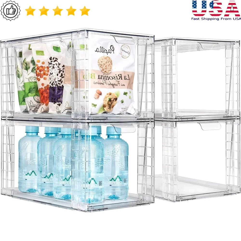 4Pack Stackable Kitchen Storage Bins Clear Drawer Organizer with Handles Easy Assemble Pantry Bathroom Kids Room Home
4Pack Stackable Kitchen Storage Bins Clear Drawer Organizer with Handles Easy Assemble Pantry Bathroom Kids Room Home
