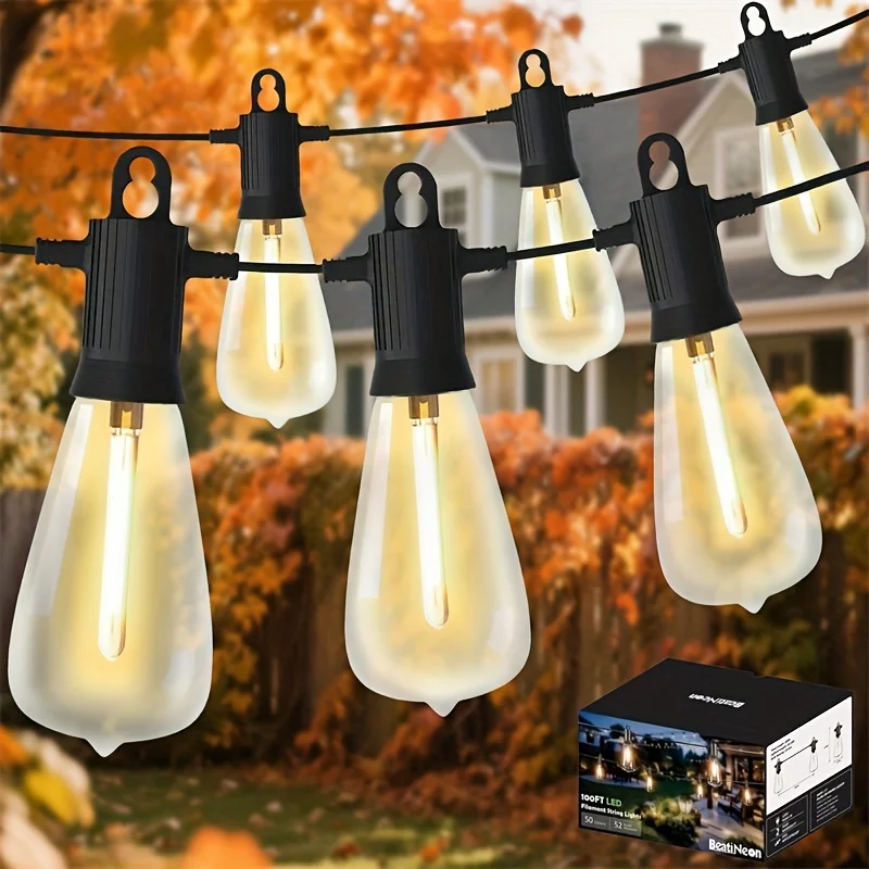 BEATINEON 50ft/ 100ft outdoor string lights, ST38 light strips, LED string lights, outdoor string lights with light tubes, retro Edison light bulbs, can be connected to LED lights, suitable for terrace bars, gardens, outdoor courtyard light strings
BEATINEON 50ft/ 100ft outdoor string lights, ST38 light strips, LED string lights, outdoor string lights with light tubes, retro Edison light bulbs, can be connected to LED lights, suitable for terrace bars, gardens, outdoor courtyard light strings