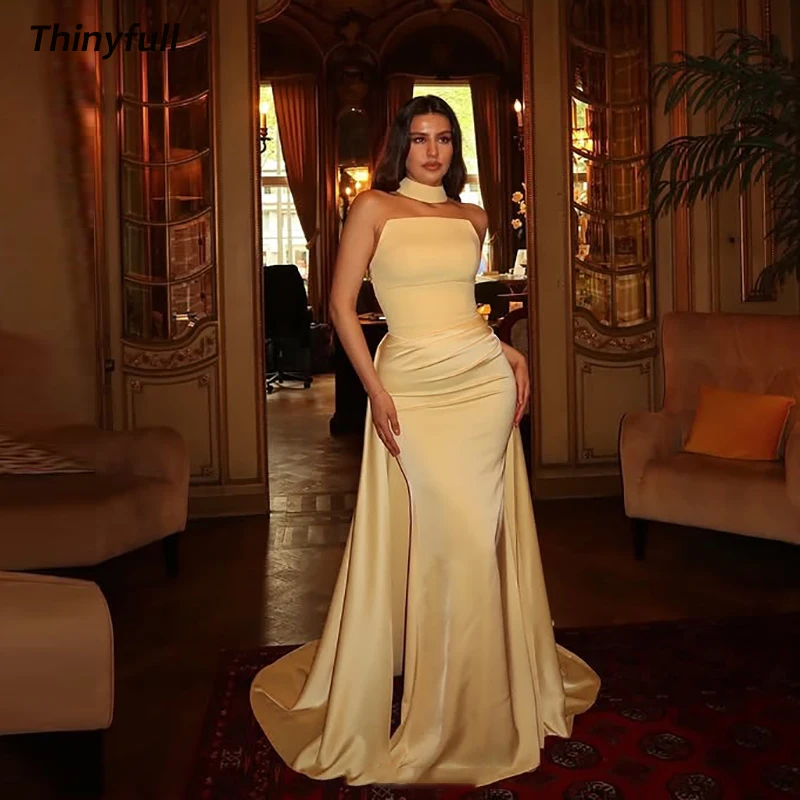 Thinyfull Mermaid Satin Arabic Prom Dresses Strapless Sleeveless Evening Party Gown Long Special Occasion Dress Customized
Thinyfull Mermaid Satin Arabic Prom Dresses Strapless Sleeveless Evening Party Gown Long Special Occasion Dress Customized