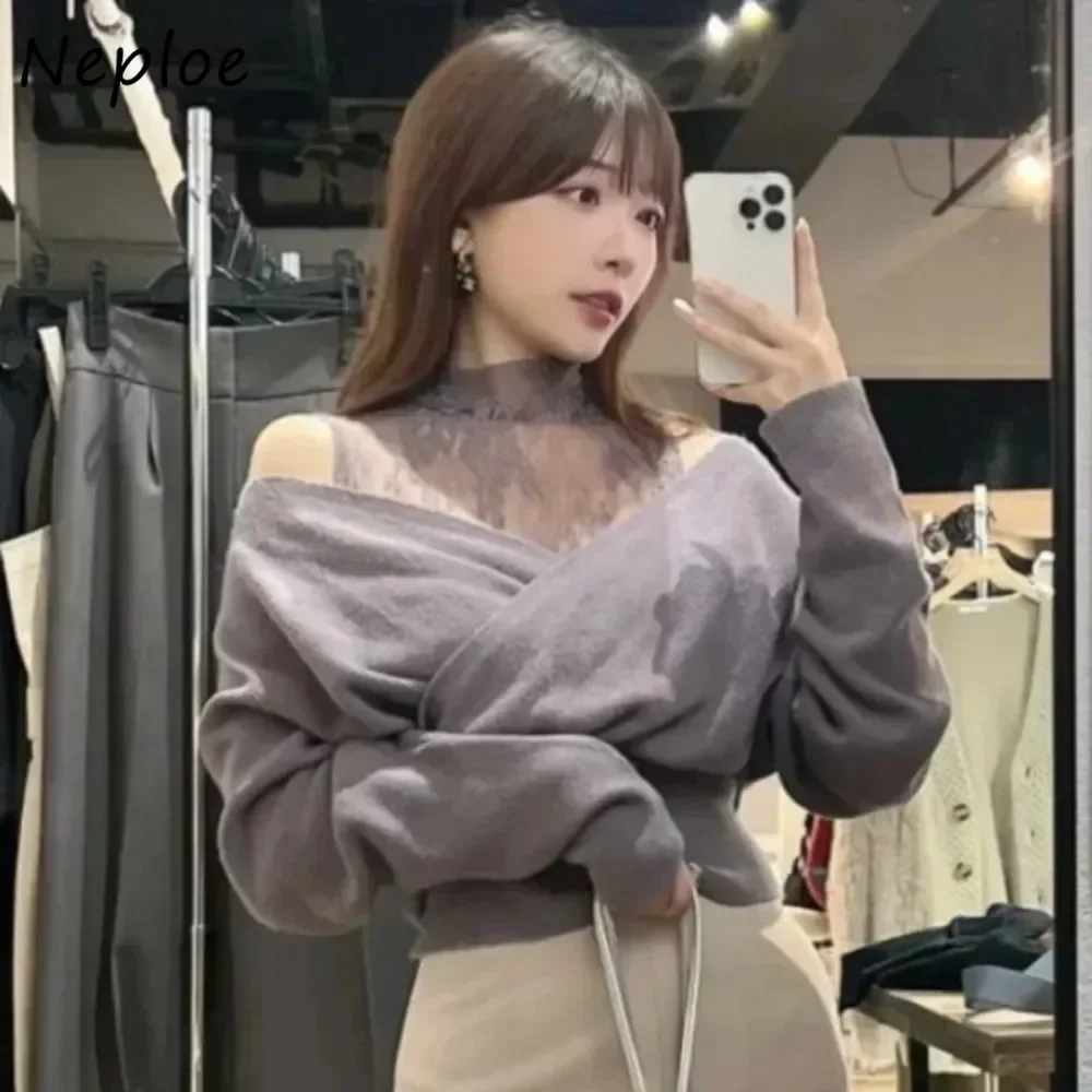 Neploe New Half-high Collar Stacking Sleeves Pullover Off Shoulder Patchwork Lace Mujer Japan Sweet Loose All-match Knit Tops
Neploe New Half-high Collar Stacking Sleeves Pullover Off Shoulder Patchwork Lace Mujer Japan Sweet Loose All-match Knit Tops