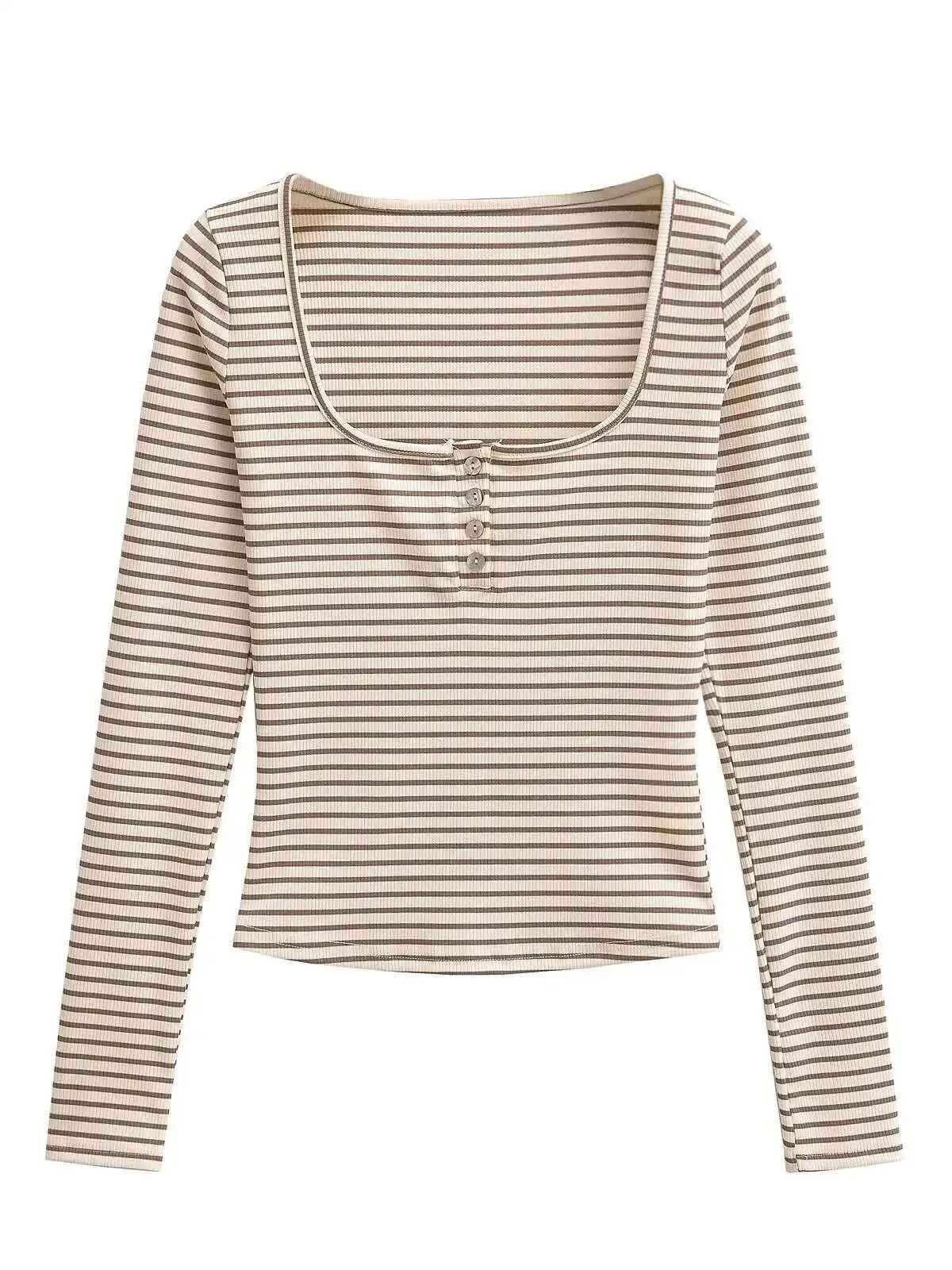 New 2024 Autumn/winter Spicy Girl Sexy Deep U-neck Long Sleeve Pullover Women Single Breasted Slim Stripe Short Top KQ01
New 2024 Autumn/winter Spicy Girl Sexy Deep U-neck Long Sleeve Pullover Women Single Breasted Slim Stripe Short Top KQ01