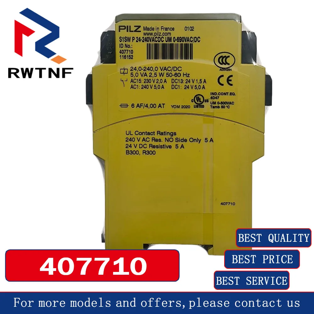 Brand New Genuine 407710 PILZ S1SWP Safety Relay,100% original warehouse stock
Brand New Genuine 407710 PILZ S1SWP Safety Relay,100% original warehouse stock