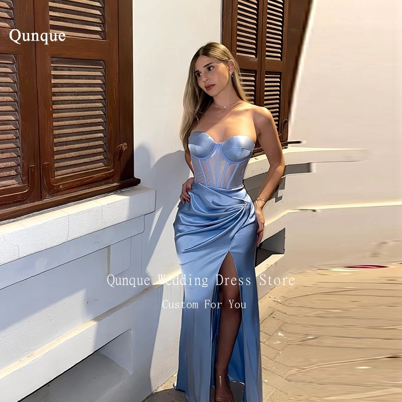 Qunque Sweetheart Formal Prom Dresses High Slit Pleated Satin Robes De Soirée Elegant Mermaid Evening Party Dresses Customized
Qunque Sweetheart Formal Prom Dresses High Slit Pleated Satin Robes De Soirée Elegant Mermaid Evening Party Dresses Customized