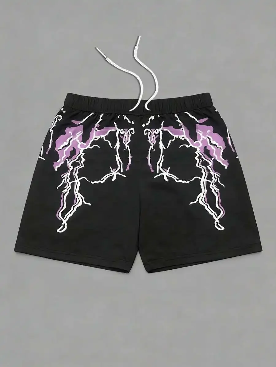 Mens Black Polyester Shorts With Purple White Lightning Print Loose Fit Drawstring Waist Casual Streetwear
Mens Black Polyester Shorts With Purple White Lightning Print Loose Fit Drawstring Waist Casual Streetwear