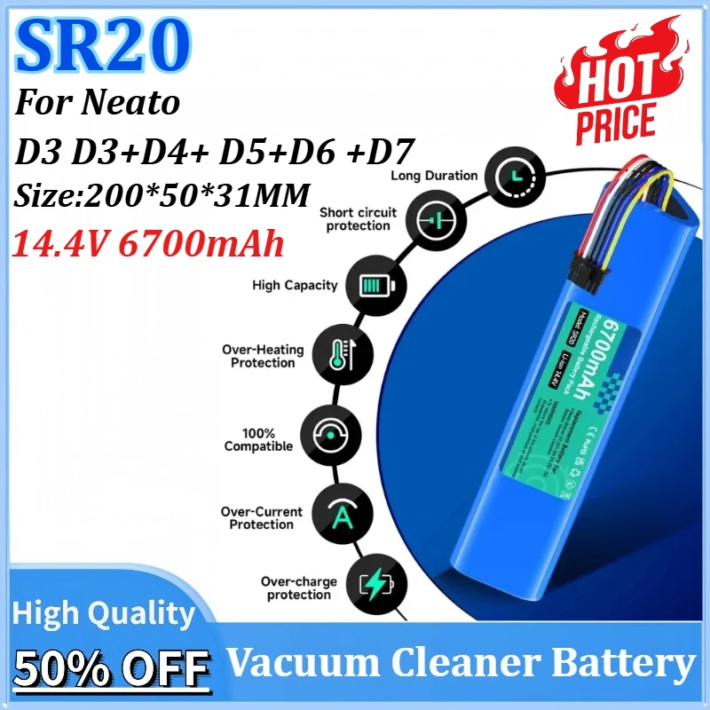 New 14.4V 6700mAh SR20 Rechargeable Li-ion Battery for Neato Robot Vacuum Cleaner D3 D3+D4+ D5+D6 +D7 Rechargeable Batteries
New 14.4V 6700mAh SR20 Rechargeable Li-ion Battery for Neato Robot Vacuum Cleaner D3 D3+D4+ D5+D6 +D7 Rechargeable Batteries