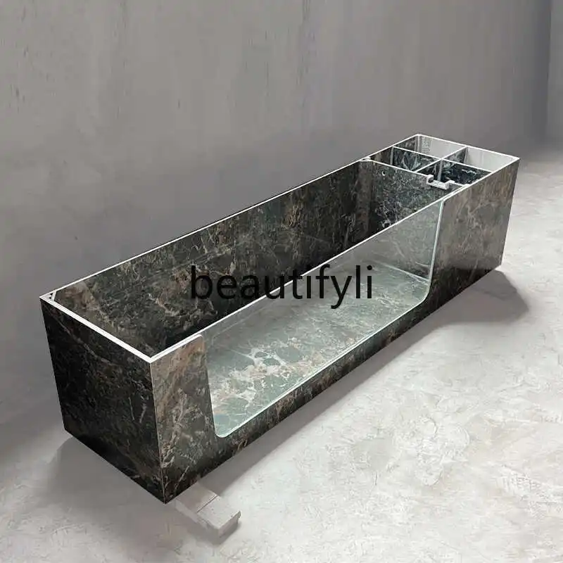 Rock slab fish pond large tank turtle filter tank with glass balcony landscaping water floor tank
Rock slab fish pond large tank turtle filter tank with glass balcony landscaping water floor tank