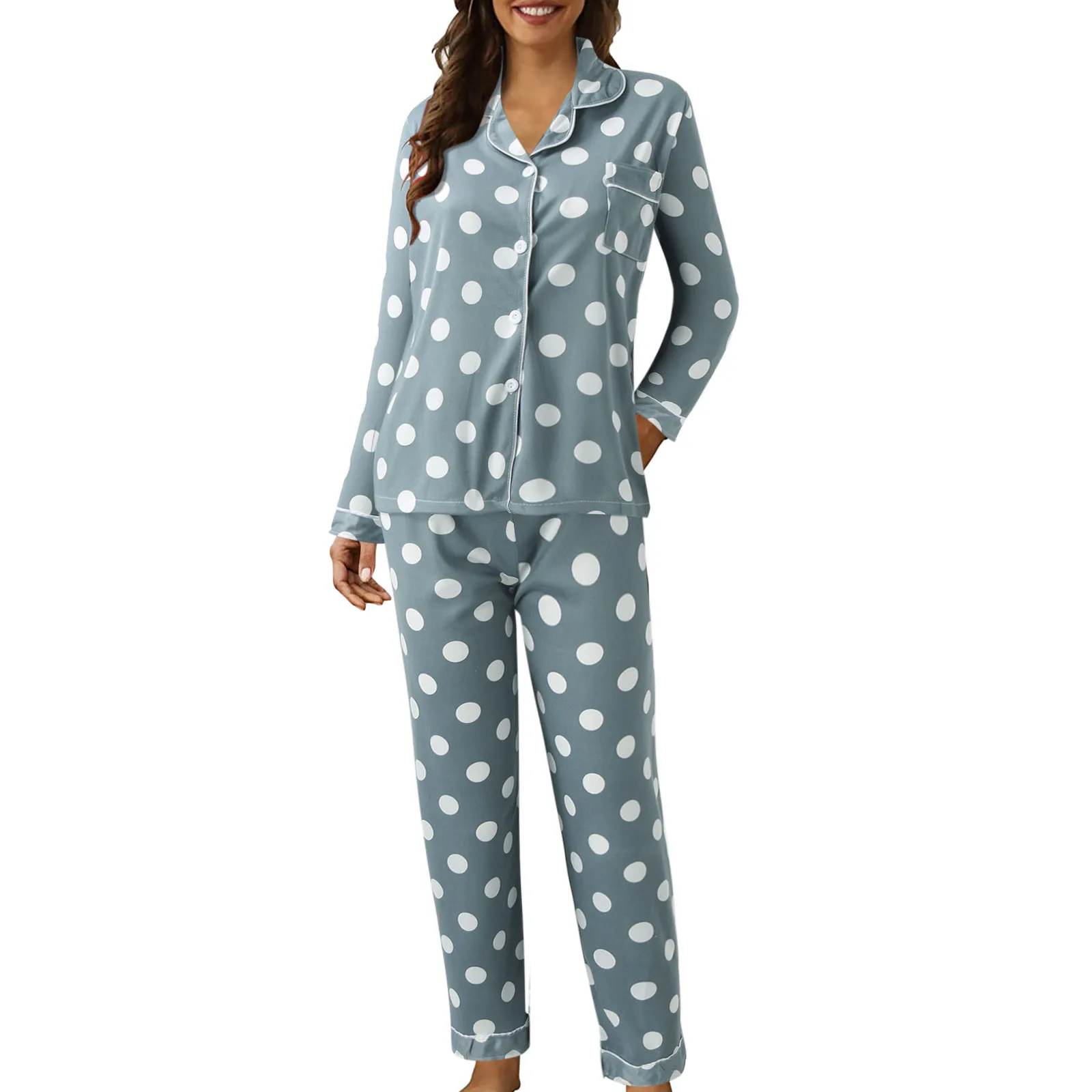 Two Piece Long Sleeve Pajamas Sleep Shorts For Women Plus Size Satin Silk Shorts Women Casual Lapel Button Polka Dots Print
Two Piece Long Sleeve Pajamas Sleep Shorts For Women Plus Size Satin Silk Shorts Women Casual Lapel Button Polka Dots Print