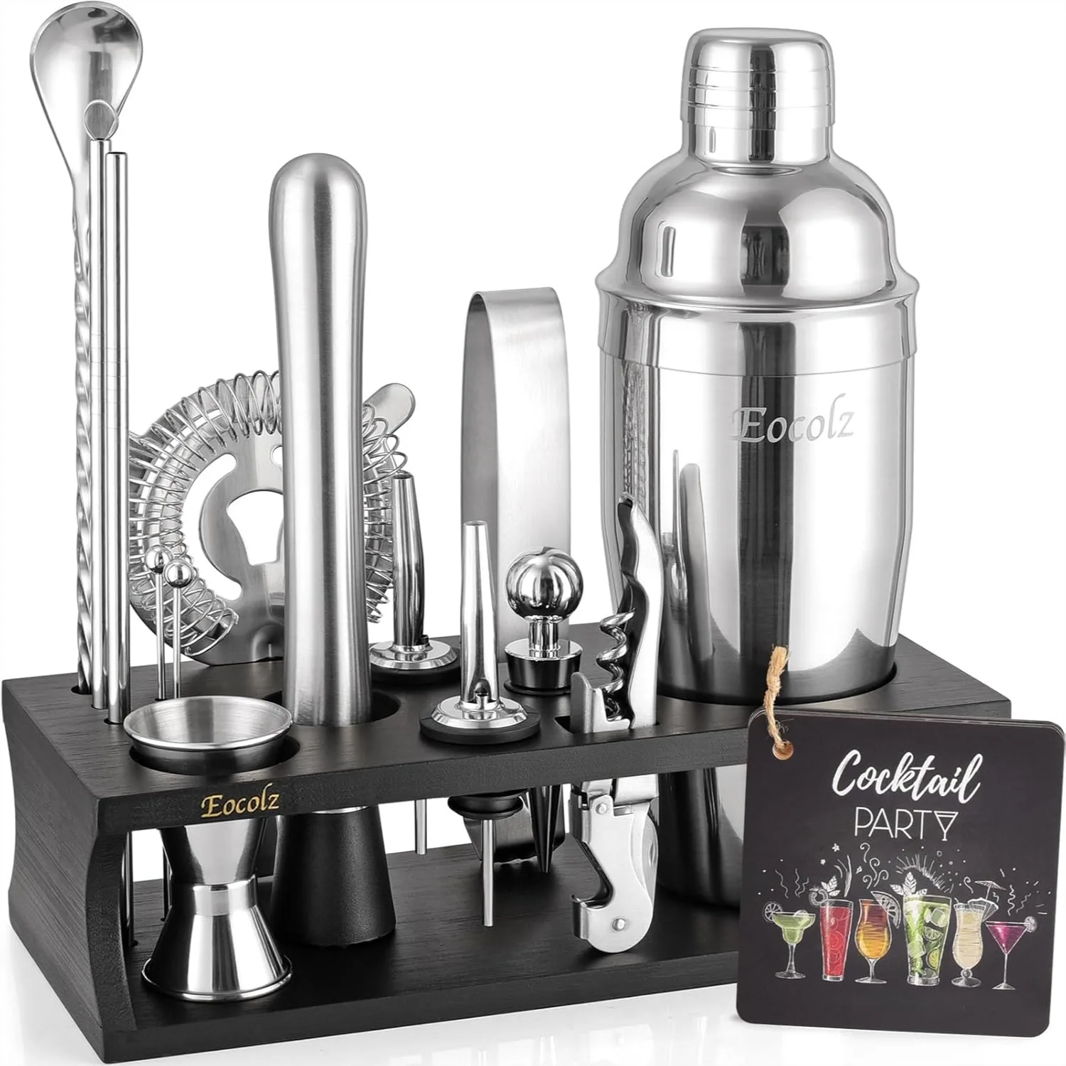 17-Piece Cocktail Shaker Set with Bamboo Stand for Home Bartending
17-Piece Cocktail Shaker Set with Bamboo Stand for Home Bartending