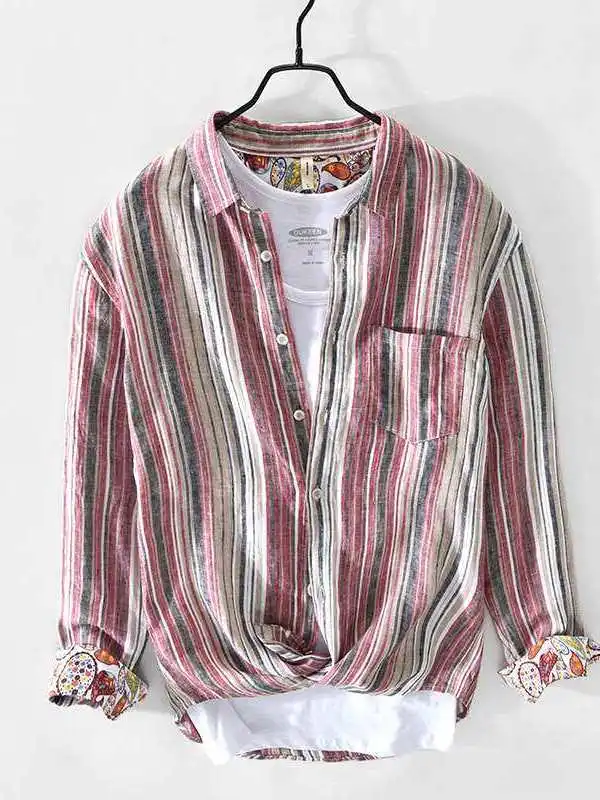 New Men's Casual Striped Linen Shirt Spring Summer 757 Comfortable Breathable PU Leather Fabric Nine Sleeve Neck Design
New Men's Casual Striped Linen Shirt Spring Summer 757 Comfortable Breathable PU Leather Fabric Nine Sleeve Neck Design