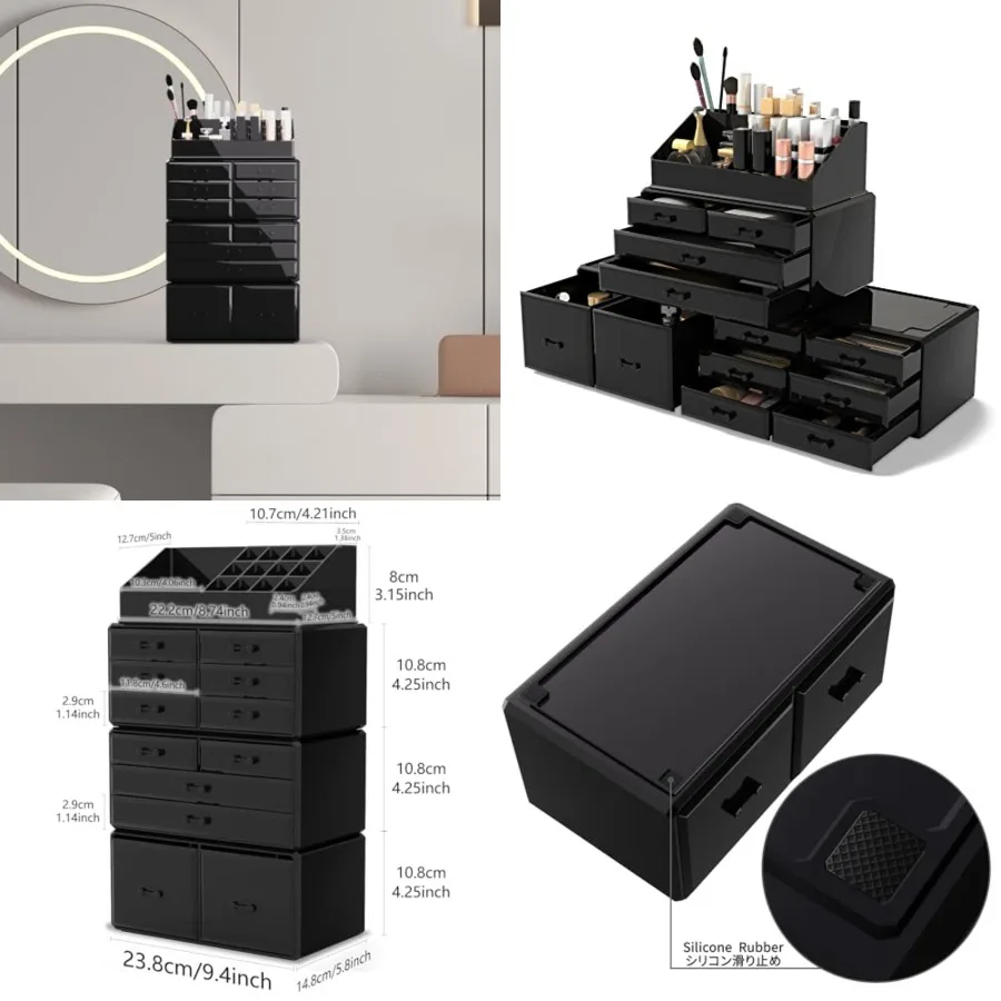 Makeup Cosmetic Organizer Storage Drawers Display Boxes Case with 12 Drawers (Black)
Makeup Cosmetic Organizer Storage Drawers Display Boxes Case with 12 Drawers (Black)