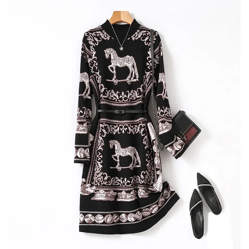 Women's Clothing Fashion Vintage Jacquard Knitted Dresses Autumn Winter Loose O-neck Thick Warm Elegant Dresses
Women's Clothing Fashion Vintage Jacquard Knitted Dresses Autumn Winter Loose O-neck Thick Warm Elegant Dresses