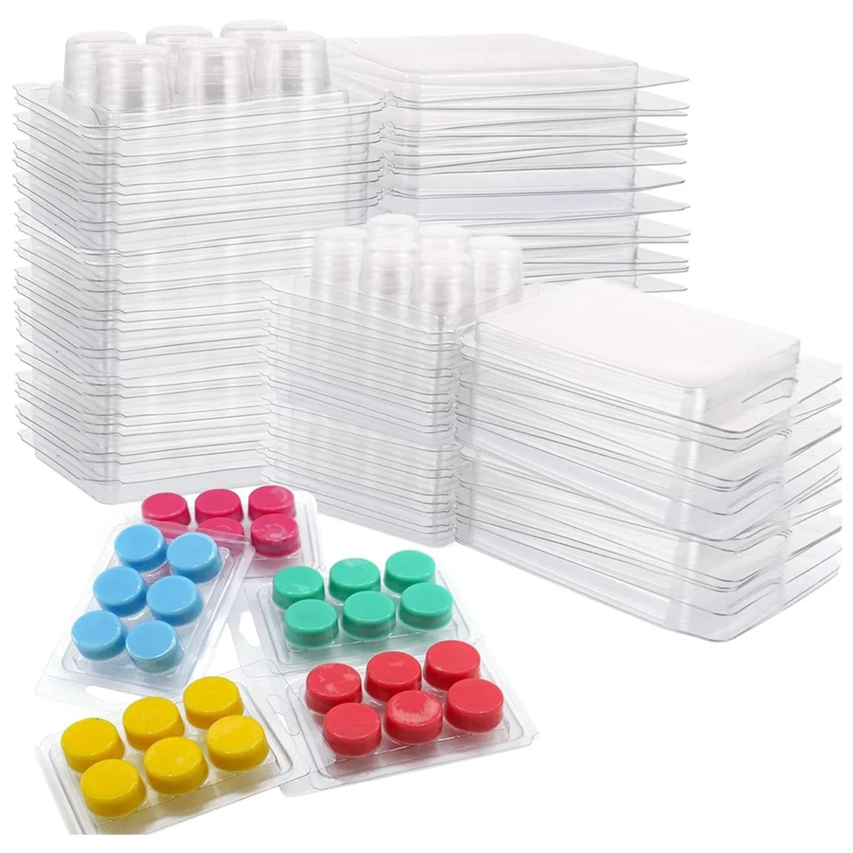 150 Pack Wax Melt Clamshells Molds, 6-Cavity Clear Empty Plastic Round Shape Square Wax Melt Container (Round)
150 Pack Wax Melt Clamshells Molds, 6-Cavity Clear Empty Plastic Round Shape Square Wax Melt Container (Round)