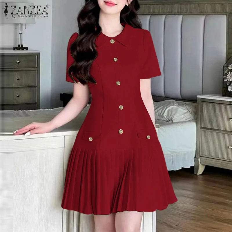 2026 ZANZEA Fashion Summer Lapel Neck Short Sleeve Dresses Women Mini Dress Elegant Work OL Sundress Solid Pleated Party Vestido
2026 ZANZEA Fashion Summer Lapel Neck Short Sleeve Dresses Women Mini Dress Elegant Work OL Sundress Solid Pleated Party Vestido