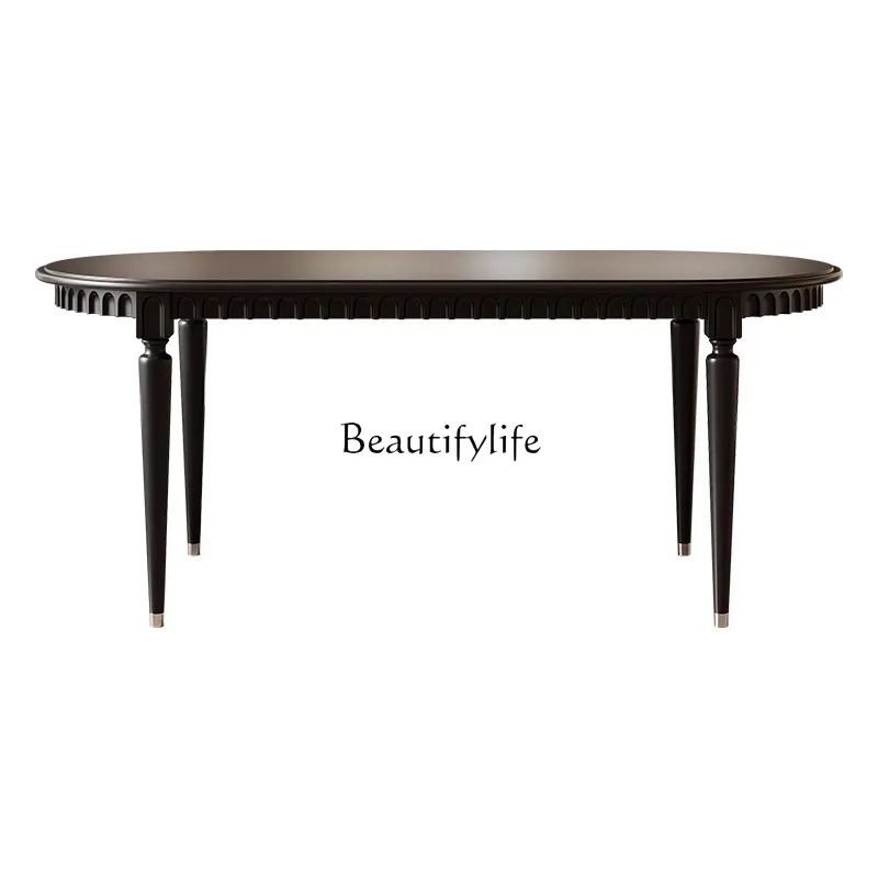 French retro black all solid wood dining table modern simple oval dining table with drawers
French retro black all solid wood dining table modern simple oval dining table with drawers