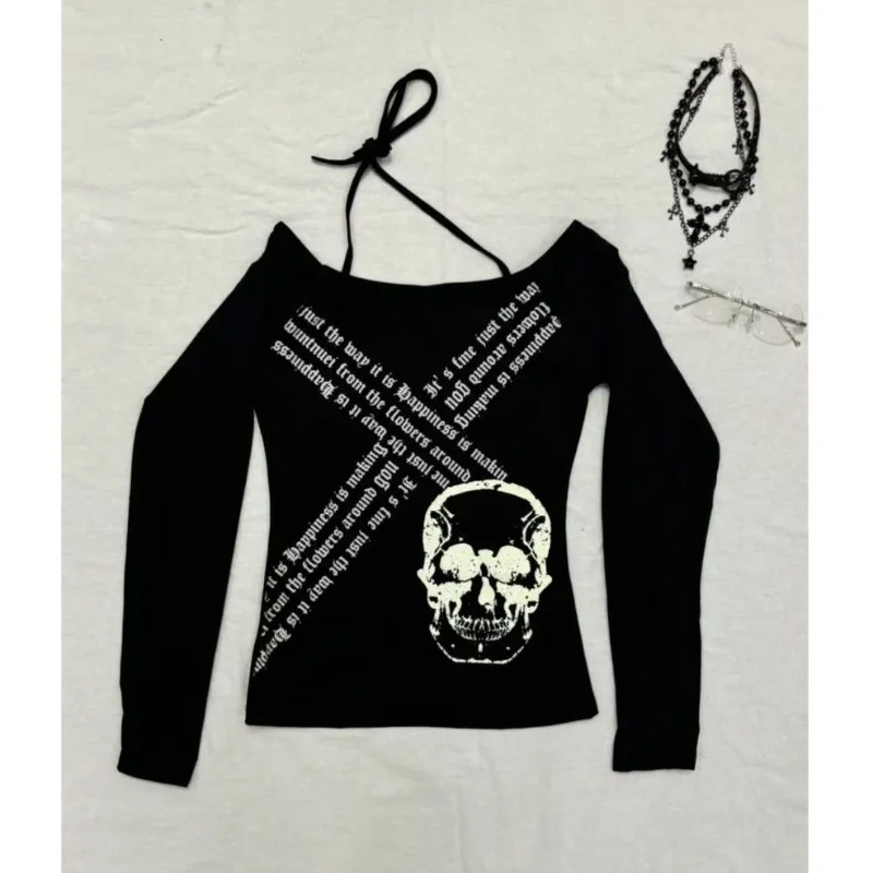 Off Shoulder Halter Top Women Summer Loose All-match Tee Shirt Ropa Mujer Y2k Subcultural Sweet Cool Skull Print T-shirts
Off Shoulder Halter Top Women Summer Loose All-match Tee Shirt Ropa Mujer Y2k Subcultural Sweet Cool Skull Print T-shirts