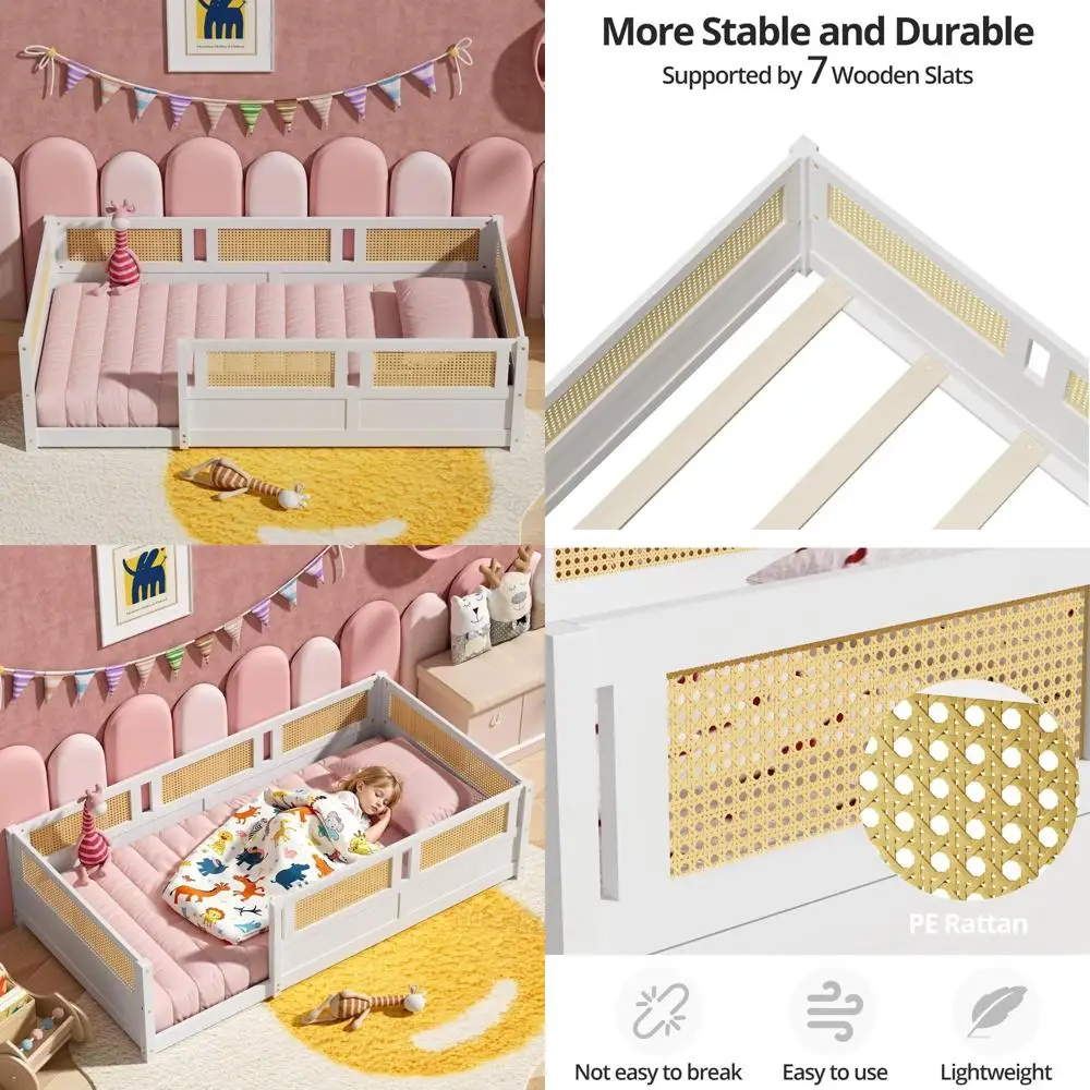 Twin Size Rattan High-End Bed, Wooden Slat Support, Suitable for Kids, White
Twin Size Rattan High-End Bed, Wooden Slat Support, Suitable for Kids, White