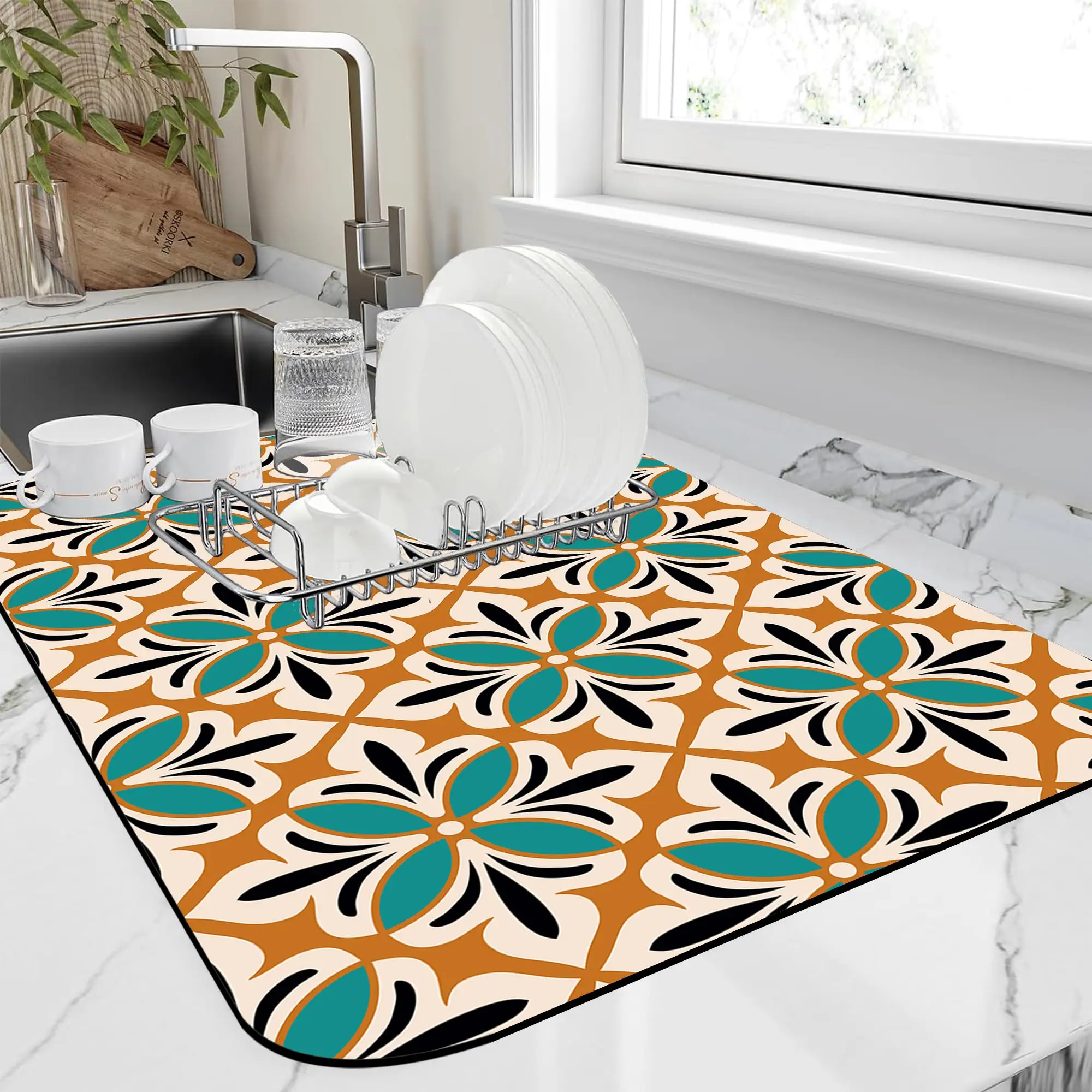 Dish Drying Mat Abstract Floral Kitchen Mat Bsorbent Coffee Maker Mat Easy Clean Dish Slip Resistant Pad
Dish Drying Mat Abstract Floral Kitchen Mat Bsorbent Coffee Maker Mat Easy Clean Dish Slip Resistant Pad