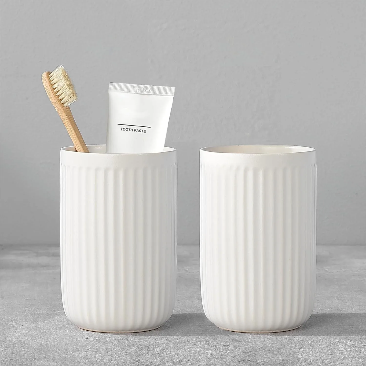 Ceramic Toothbrush Holders for Bathroom, 2 Cups White Toothbrush Toothpaste Holder Set, Reusable Tumbler Cup for Counter
Ceramic Toothbrush Holders for Bathroom, 2 Cups White Toothbrush Toothpaste Holder Set, Reusable Tumbler Cup for Counter