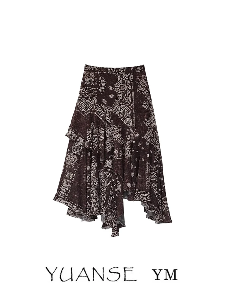 Vintage Paisley Midi Skirt Versatile Half-length Asymmetrical Print A-line Ladies' Mid-waist Printed Skirt for Daily Wear
Vintage Paisley Midi Skirt Versatile Half-length Asymmetrical Print A-line Ladies' Mid-waist Printed Skirt for Daily Wear