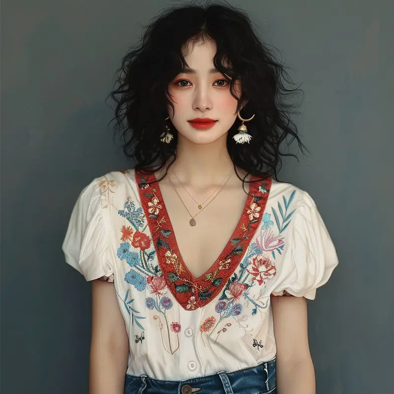 Off-white V-neck Lace Shirt for Women 2025 Summer New Hot Style Loose Temperament French Slim Top
Off-white V-neck Lace Shirt for Women 2025 Summer New Hot Style Loose Temperament French Slim Top