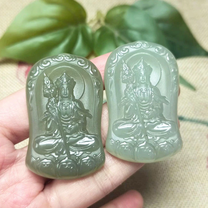Qinghai Hotan green-white Dizang Bodhisattva men and women, jadeite pendant, jade ornament
Qinghai Hotan green-white Dizang Bodhisattva men and women, jadeite pendant, jade ornament