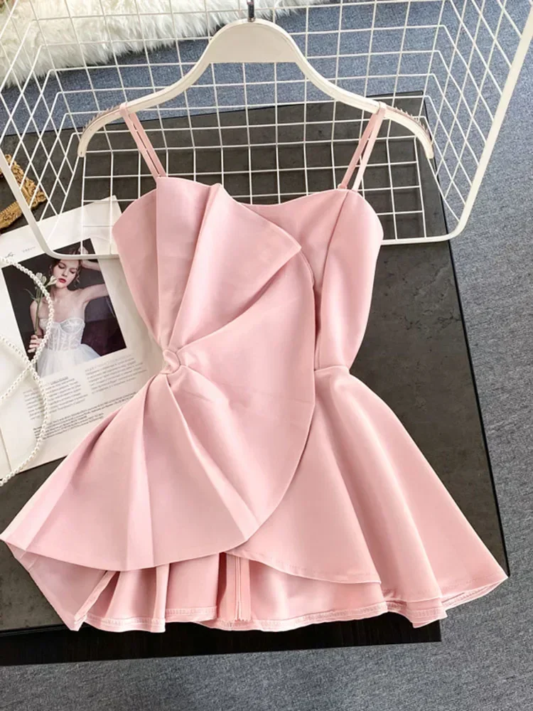 Summer Women's Blouse Korean Style Solid Color Ruffled Irregular Sling Shirt New Pleated Waist Sling Blouse Tops LL957
Summer Women's Blouse Korean Style Solid Color Ruffled Irregular Sling Shirt New Pleated Waist Sling Blouse Tops LL957