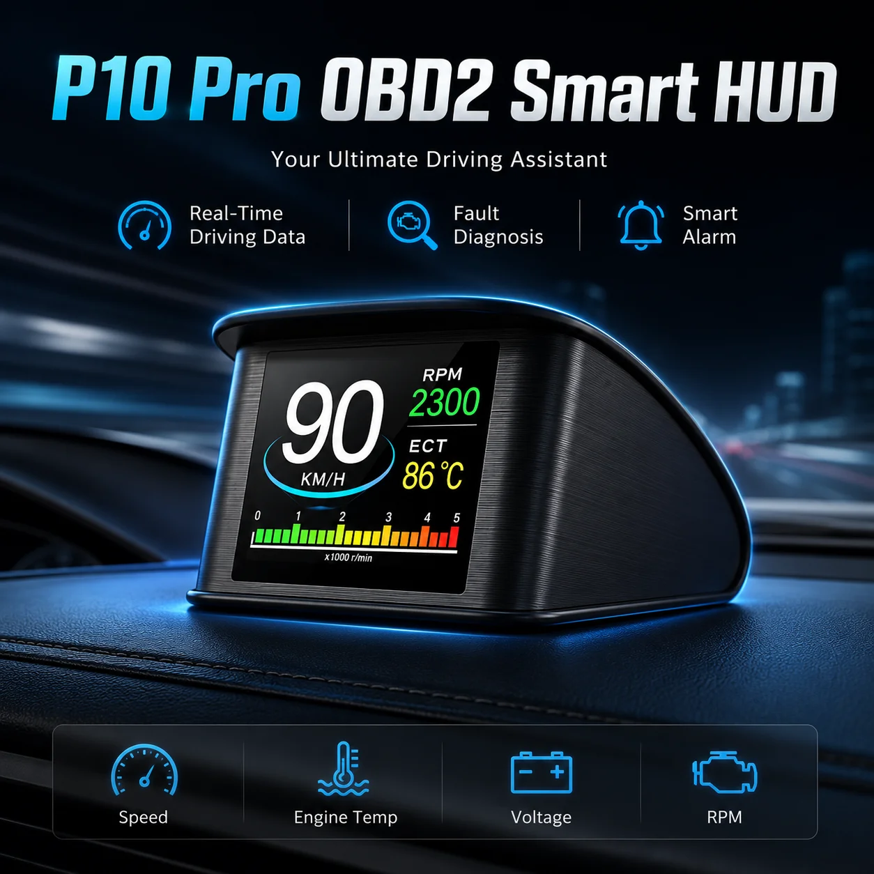 P10 OBD2 Smart Meter Digital HUD Head up Display Car Diagnostic Tool Speedometer Temperature RPM Mileage Gauge for Vehicle
P10 OBD2 Smart Meter Digital HUD Head up Display Car Diagnostic Tool Speedometer Temperature RPM Mileage Gauge for Vehicle