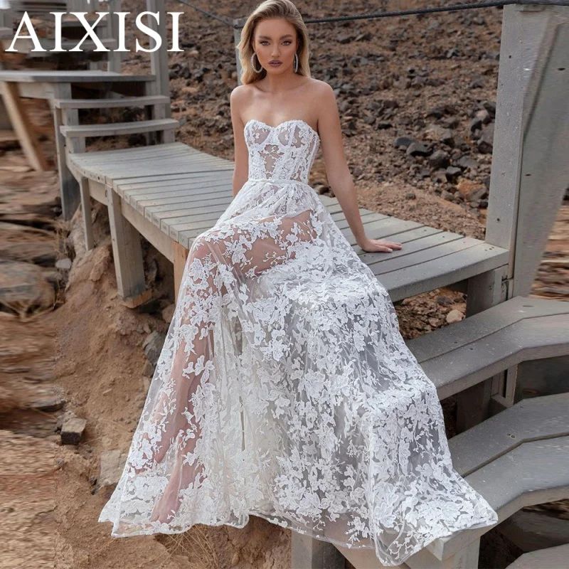 Boho Wedding Dresses Sexy Illusion Lace Appliques 3D Flowers Sleeveless Wedding Dress Sweetheart Wedding Dress
Boho Wedding Dresses Sexy Illusion Lace Appliques 3D Flowers Sleeveless Wedding Dress Sweetheart Wedding Dress