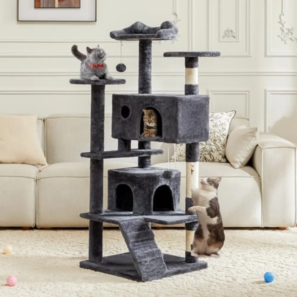 54-inch Indoor Cat Tree Tower –Multi-Level Pet House for Large Cats with 2 Condos, Scratching Posts, Round Platform, Small Ladde
54-inch Indoor Cat Tree Tower –Multi-Level Pet House for Large Cats with 2 Condos, Scratching Posts, Round Platform, Small Ladde
