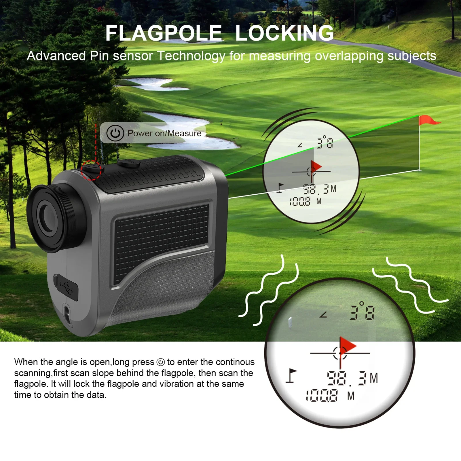 6.5X Magnification Golf Rangefinder with Slope Switch, Flagpole Lock, 1000m/1093yd Laser Range Finder, Vibration Alert, Recharg
6.5X Magnification Golf Rangefinder with Slope Switch, Flagpole Lock, 1000m/1093yd Laser Range Finder, Vibration Alert, Recharg