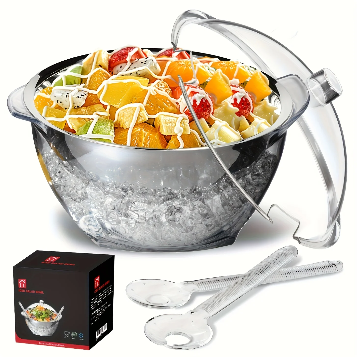 Large Ice Chill Salad Bowl with Lid, Large Salad Bowl with Ice Chiller Base And Lid, Kitchen Refrigerated Veggie Tray with Two L
Large Ice Chill Salad Bowl with Lid, Large Salad Bowl with Ice Chiller Base And Lid, Kitchen Refrigerated Veggie Tray with Two L