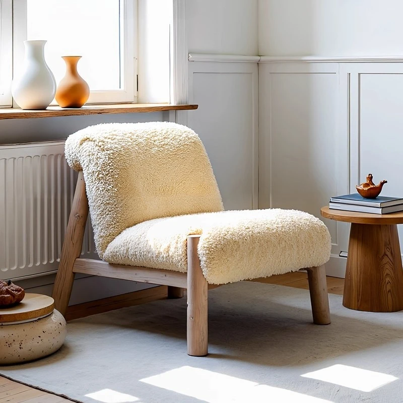 Lamb wool single sofa chair, living room B&B lounge chair, solid wood lazy back chair
Lamb wool single sofa chair, living room B&B lounge chair, solid wood lazy back chair