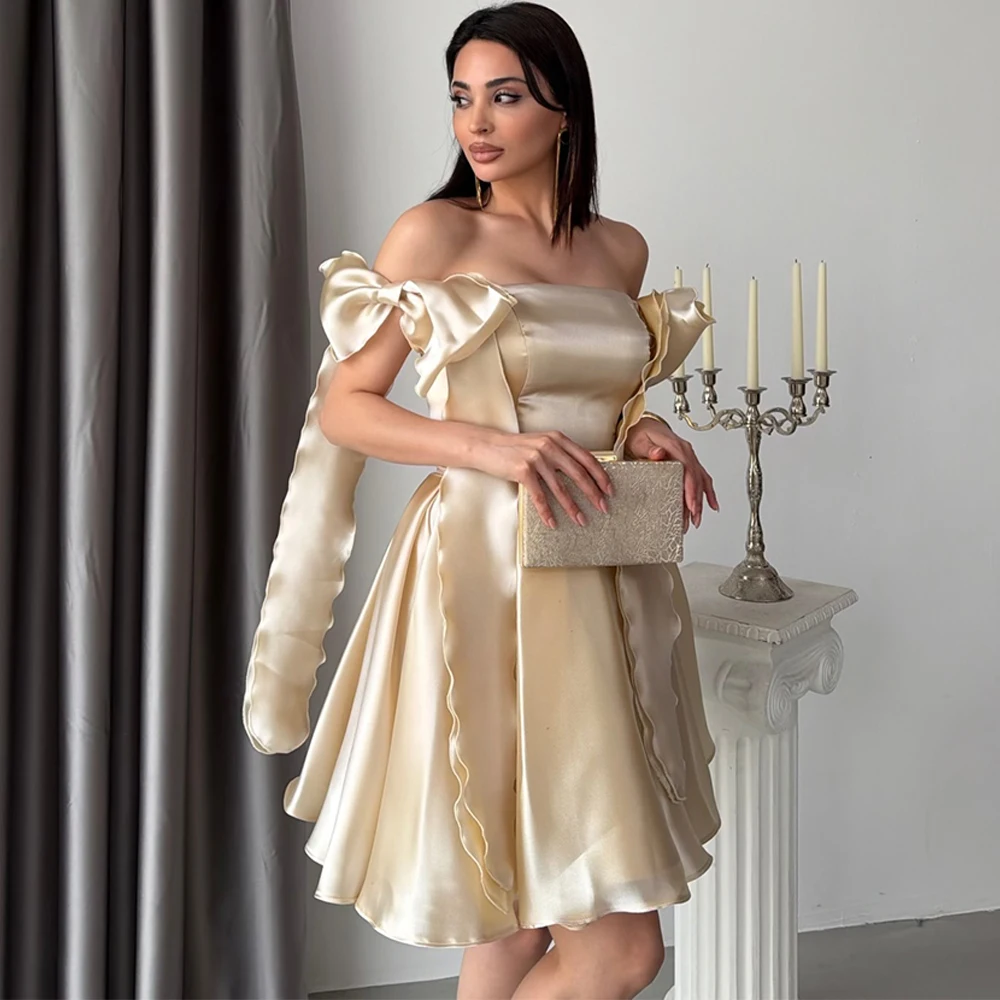 Fashion Champagne Satin Evening Dress Classic Bow Party Dresses Fashion Lace Up Back Customized Special Occasion Gowns
Fashion Champagne Satin Evening Dress Classic Bow Party Dresses Fashion Lace Up Back Customized Special Occasion Gowns